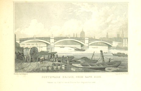 Southwark Bridge, from Bank Side - Shepherd, Metropolitan Improvements (1828), p251