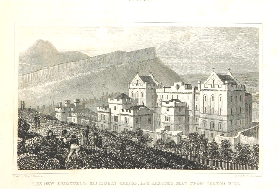 MA(1829) p.091 - The new Bridewell, Salisbury Crags, and Arthur's Seat from Calton Hill - Thomas Hosmer Shepherd
