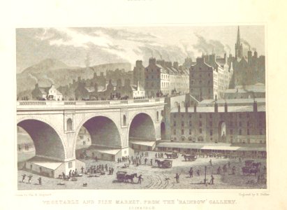 MA(1829) p.150 - Vegetable and Fish Market, from the Rainbow Gallery, Edinburgh - Thomas Hosmer Shepherd