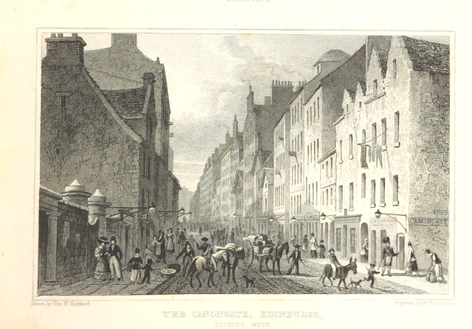 MA(1829) p.069 - The Canongate, Edinburgh, looking West - Thomas Hosmer Shepherd