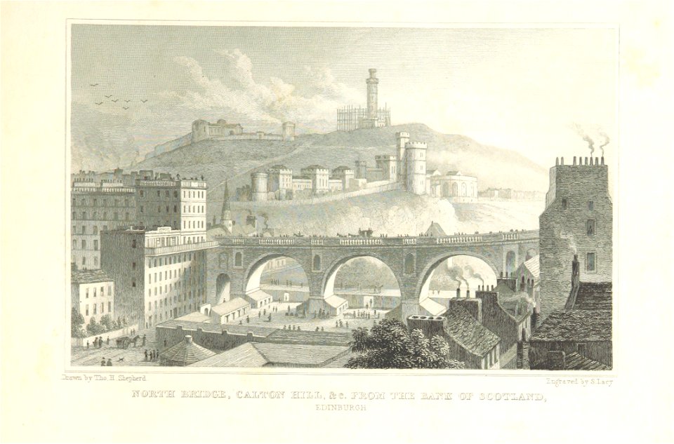 MA(1829) p.081 - North Bridge, Calton Hill, etc, from the Bank of Scotland - Thomas Hosmer Shepherd