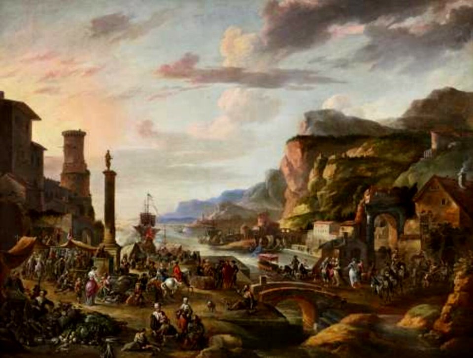 Anton Goubau - Market in a Southern Port
