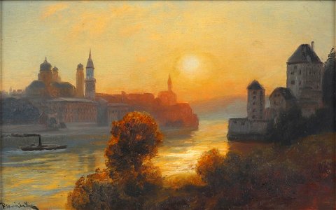Anton Hlavacek - Sonnenuntergang bei Passau an der Donau