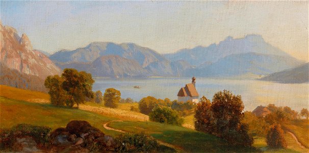 Anton Hlavacek - Steinbach on the Attersee with the Schafberg