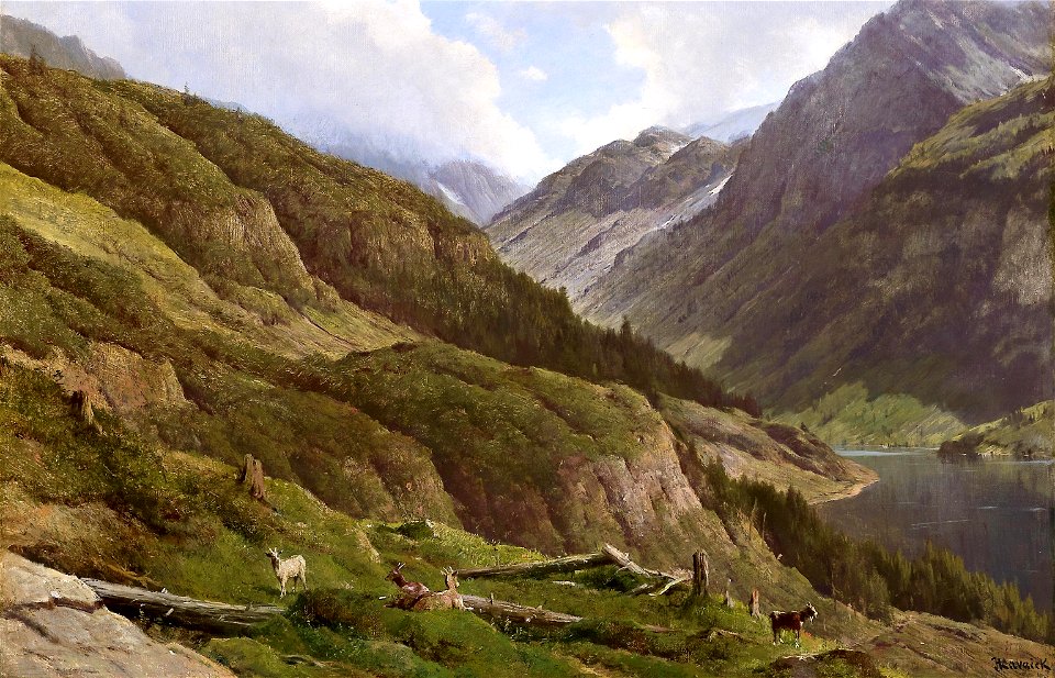 Anton Hlavacek Gebirgslandschaft mit weidenden Ziegen