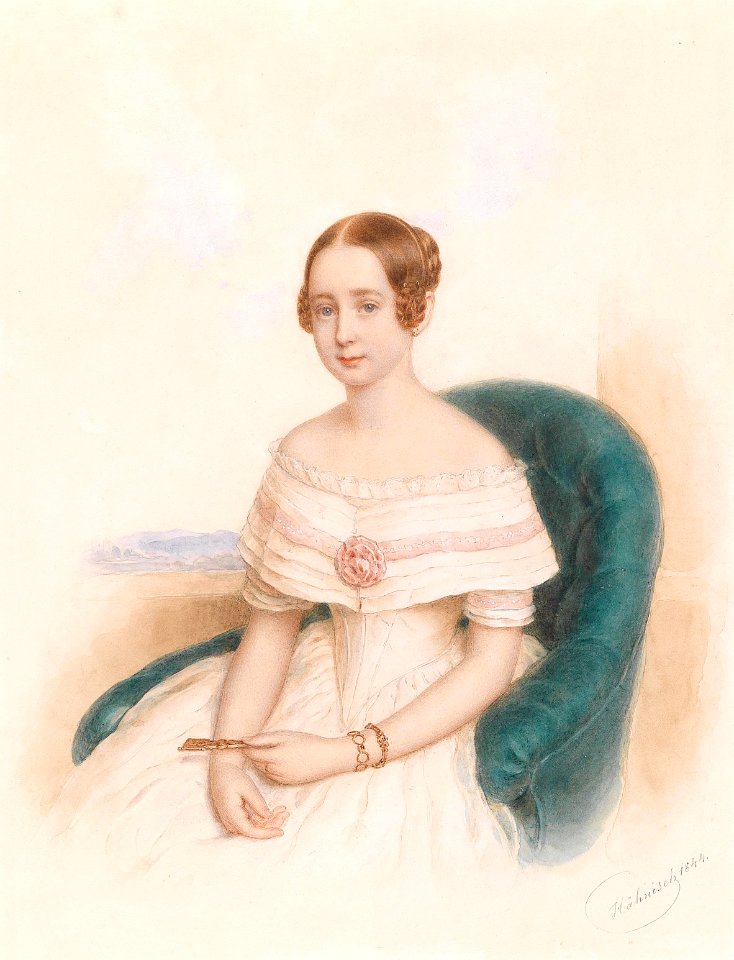 Anton Hähnisch Bildnis einer jungen Dame in weißem Kleid 1844