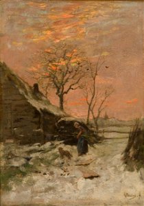 Anton Mauve - Winterlandschap (Boerderij met vrouw en hond in de sneeuw) - 0425 - Rijksmuseum Twenthe