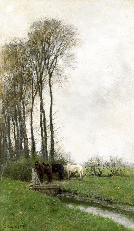 Anton Mauve - Paarden bij het hek