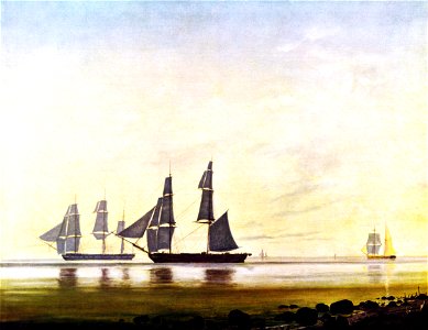 Anton Melbye - En fregat og en brig under kysten - 1844