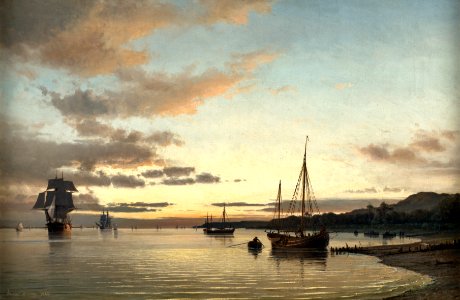 Anton Melbye - På Elben ved aftenstide - 1863