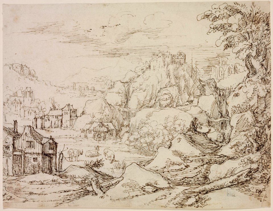 Anton Mirou - Landscape with Water Mill, Castle and Buildings
