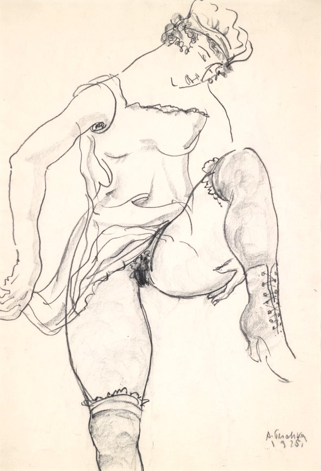Anton Peschka Mädchen mit hochgeschobenem Hemd 1925