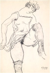 Anton Peschka Mädchen mit hochgeschobenem Hemd 1925