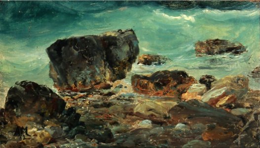 Anton Melbye - Kystnære scene med større sten