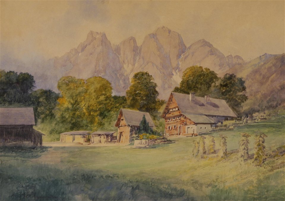 Anton Paul Heilmann - Alte Bauernhäuser im Gosautal mit Donnerkogel
