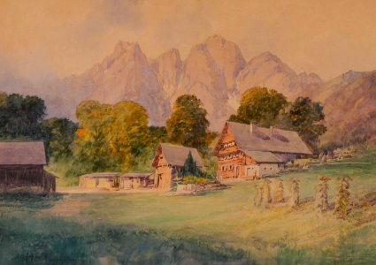Anton Paul Heilmann - Alte Bauernhäuser im Gosautal mit Donnerkogel