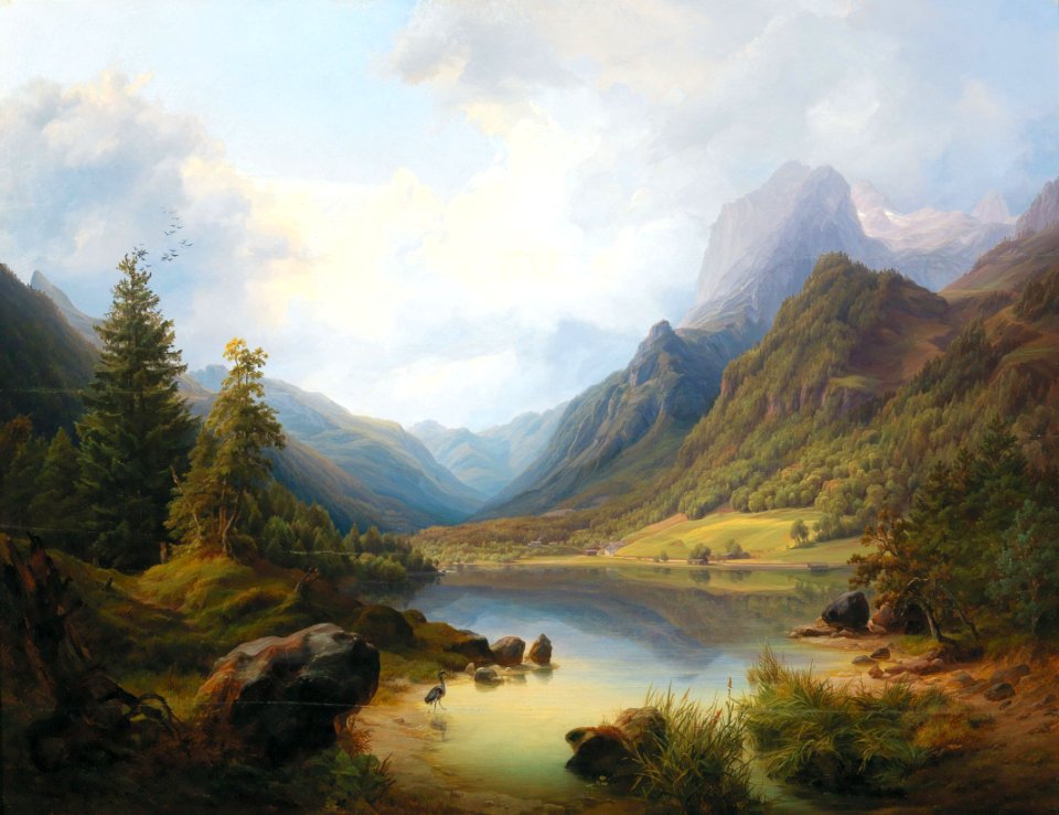 Anton Schiffer - A view of Hintersee with Reiteralm