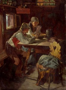 Anton Schrödl Großmutter und Enkel beim Tischgebet