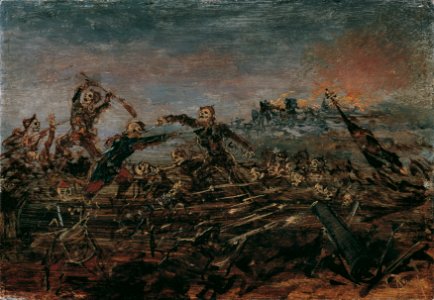 Anton Romako - Totentanz auf dem Schlachtfeld vor brennenden Ruinen - 5033 - Österreichische Galerie Belvedere