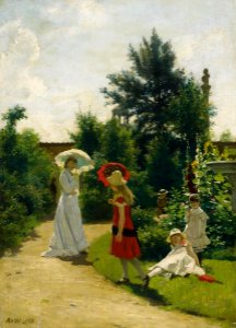 Anton von Werner - Die Familie des Künstlers im Garten der Sommerresidenz in Wannsee