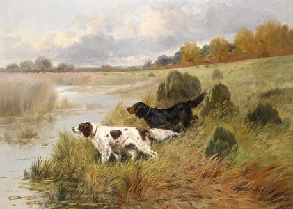 Anton Weinberger Vorstehhunde in einer weiten Landschaft