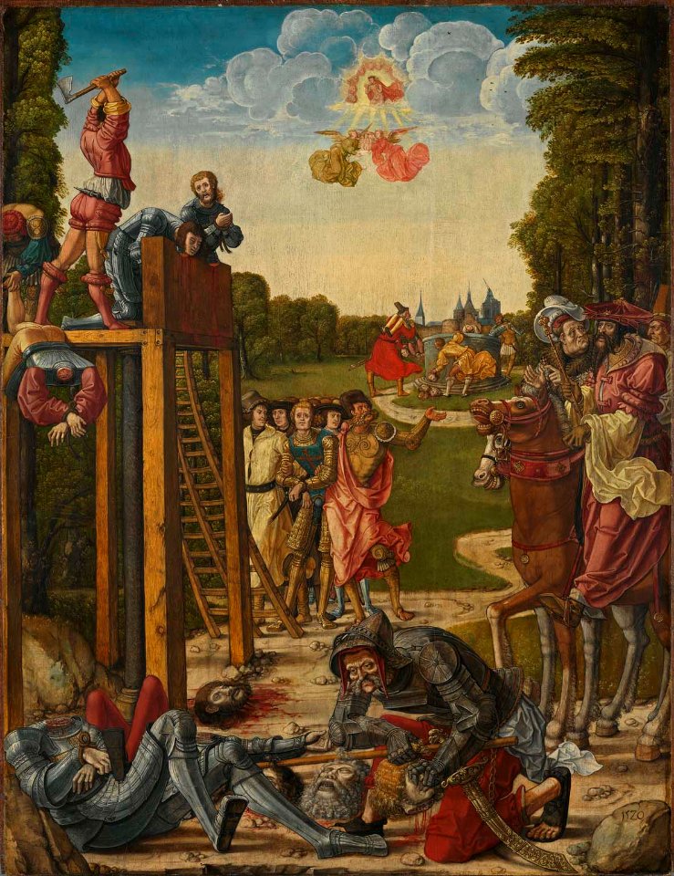 Anton Woensam von Worms - Martyrium der thebaischen Legion - Tod des hl. Gereon (Vorderseite- Hll. Stephanus und Mauritius) - 1475 - Bavarian State Painting Collections