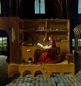 Antonello da Messina - St Jerome in his study - National Gallery London - detail. Free illustration for personal and commercial use.