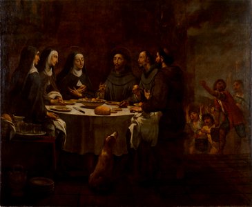 Antoni Viladomat - Saint Francis and Saint Clare at Supper in the Convent of Saint Damian - Google Art Project. Free illustration for personal and commercial use.