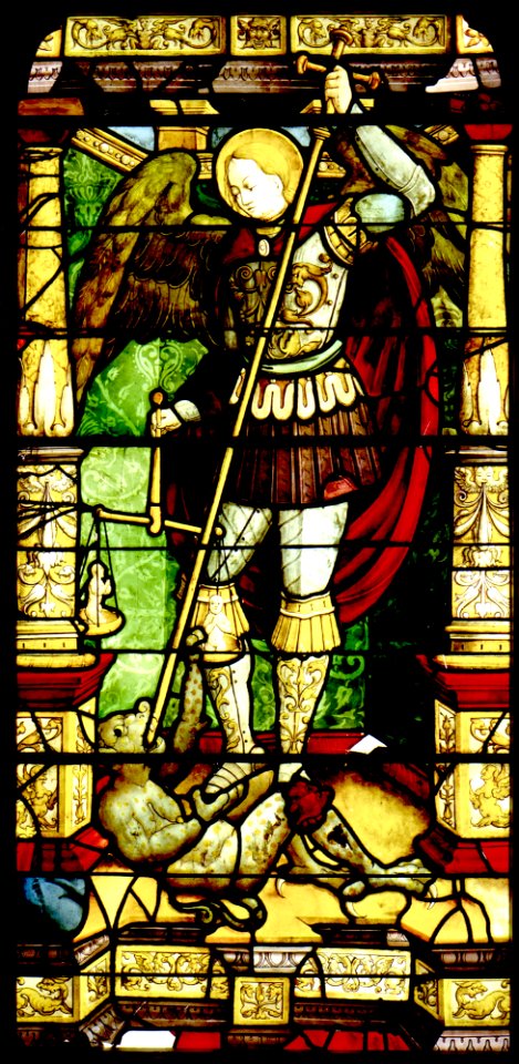 Antonio da Pandino - Stained glass with St. Michael Weighing Souls - Google Art Project