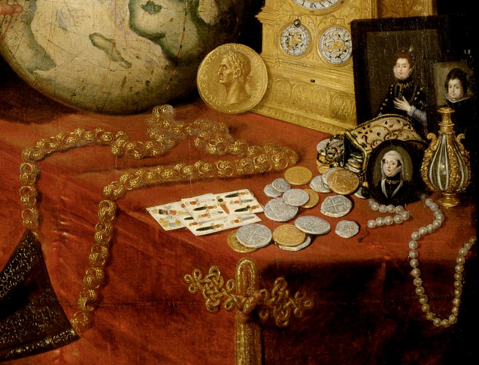 Antonio de Pereda - Allegory of Vanity - monedas, collares y otros elementos alegoricos a la vanidad y lo terrenal