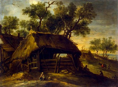 Antonio del Castillo - Landscape with Huts - WGA4556. Free illustration for personal and commercial use.