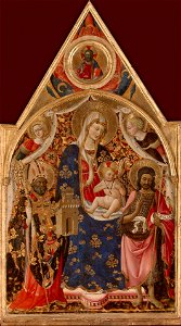 Antonio da Firenze - Madonna and Child, with a Bishop, St John The Baptist and Angels. Top Part- Christ Blessing - Hermitage