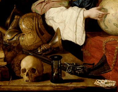 Antonio de Pereda - Allegory of Vanity - rmadura, mosquete, reloj, craneos y naipes
