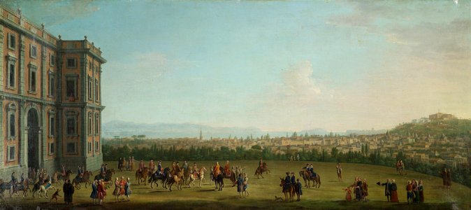 Antonio Joli - Ansicht von Neapel vom Palazzo di Capodimonte (Im Vordergrund Ferdinand IV. als Kind mit Gefolge beim Ausritt) - GG 8591 - Kunsthistorisches Museum