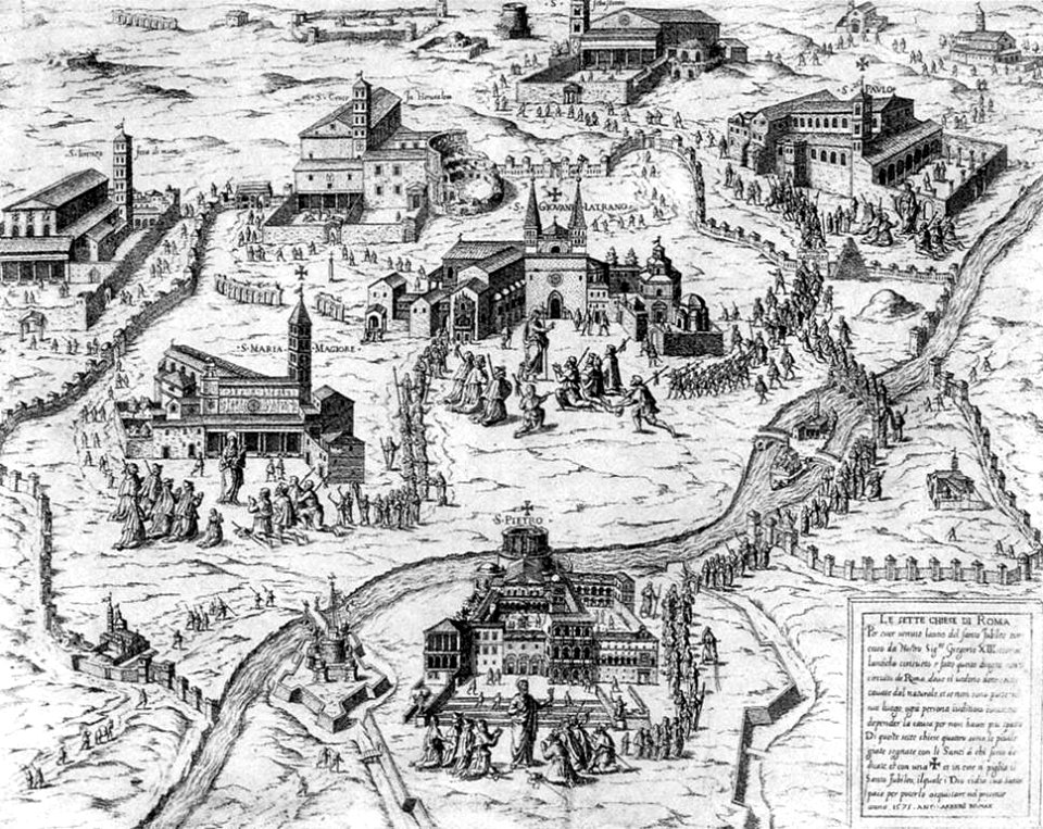 Antonio Lafreri - Pilgrims visiting the Seven Churches of Rome during the Holy Year of 1575 - WGA12374