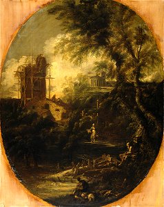 Antonio Francesco Peruzzini ^ Sebastiano Ricci - Landscape with a Hermit, a Pilgrim, a Peasant Woman and Other Figures - 328 - Rijksmuseum
