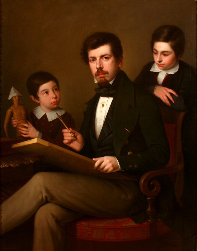 Antonio Mª Esquivel - Self-portrait with his sons Carlos and Vicente - Google Art Project