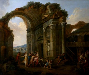 Antonio Zucchi (1726-1796) - A Procession of Classical Figures with a Donkey and a Tambourine (a set of six decorative wall panels) - 872168.9 - National Trust