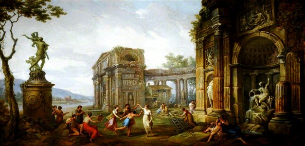 Antonio Zucchi (1726-1796) - Capriccio of Figures Dancing amongst Classical Ruins, with a Statue of the Rape of Proserpine - 960065.2 - National Trust