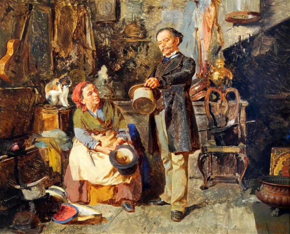 Antonio Rotta, Il robivecchi or il lavoro, 64,5x81 cm, Venice, 1862
