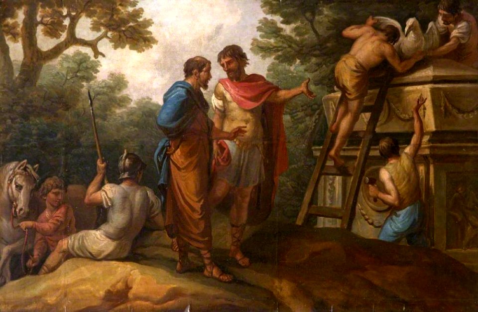 Antonio Zucchi (1726-1796) - Mitellus Ordering a Marble Crow to Be Put on the Tomb of His Former Master, Diodorus Siculus (a set of three decorative wall panels) - 872168.4 - National Trust