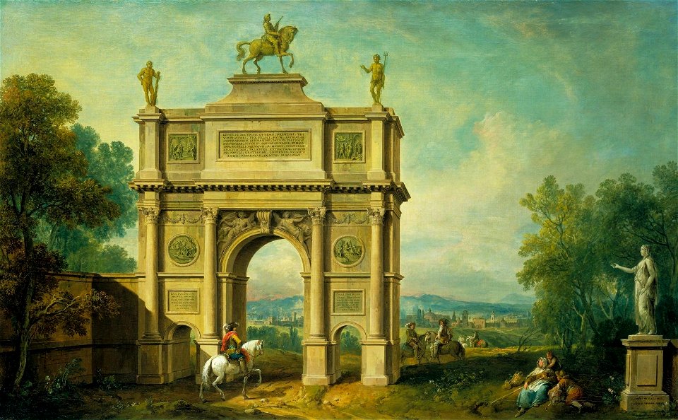 Antonio Visentini (Venice 1688- Venice 1782) - Landscape with a Triumphal Arch to George II - RCIN 400561 - Royal Collection