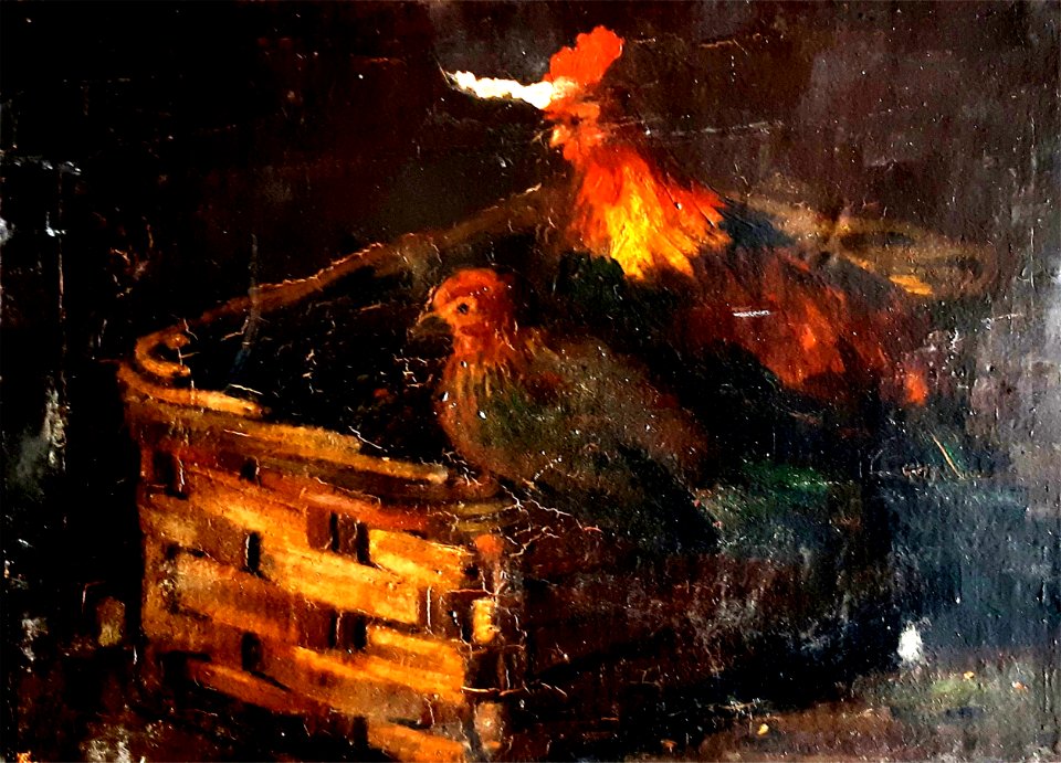 Antonio-Mosca-gallina-e-gallo-sul-cesto