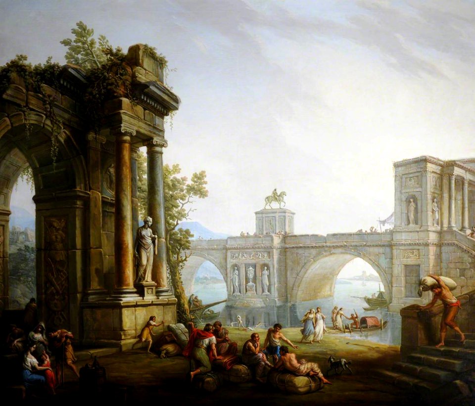Antonio Zucchi (1726-1796) - Capriccio with the Ruins of a Triumphal Arch and a Bridge - 960067.1 - National Trust