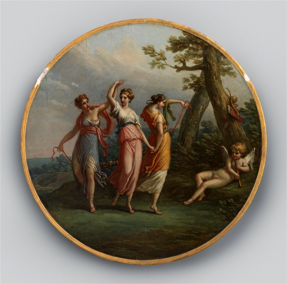 Antonio Zucchi - Three dancing nymphs and a reclining cupid in a landscape - 1982.315 - Metropolitan Museum of Art