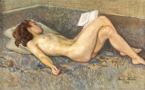 Antti Favén - Reclining Nude with Book