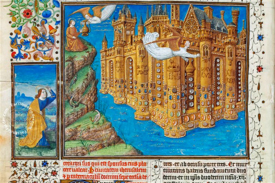 Apocalypse figurée des ducs de Savoie - Escorial E Vit.5 - Folio 49v. La Jerusalén Celestial (Jean Colombe) crop