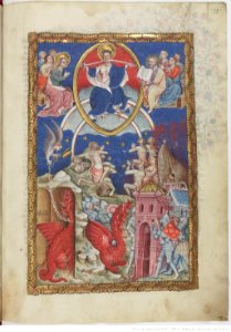 Apocalypse flamande - BNF Néerl3 f.18r Last Judgment and Satan bound for a thousand years. Free illustration for personal and commercial use.