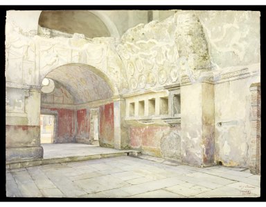 Apodyterium of the Stabian Baths, Pompeii watercolor by Luigi Bazzani