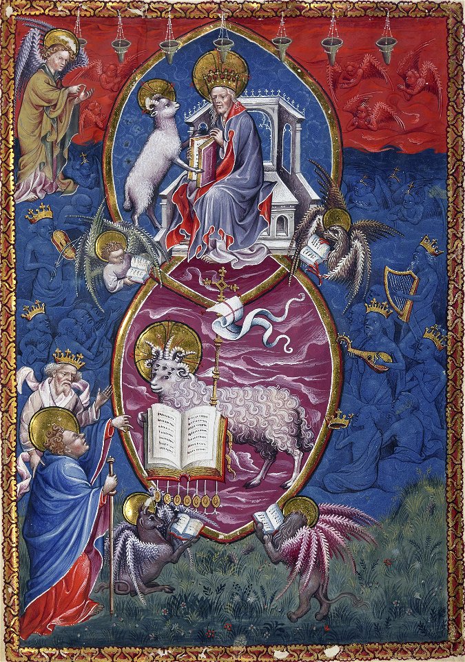 Apocalypse flamande - BNF Néerl3 f.6r The sealed book and the Lamb